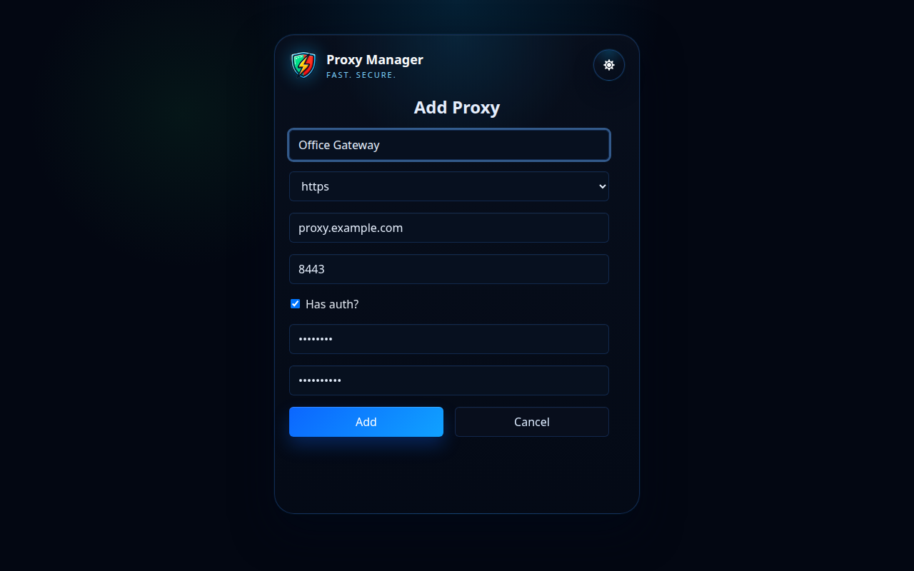 Proxy-Manager fügt Proxy-Formular hinzu